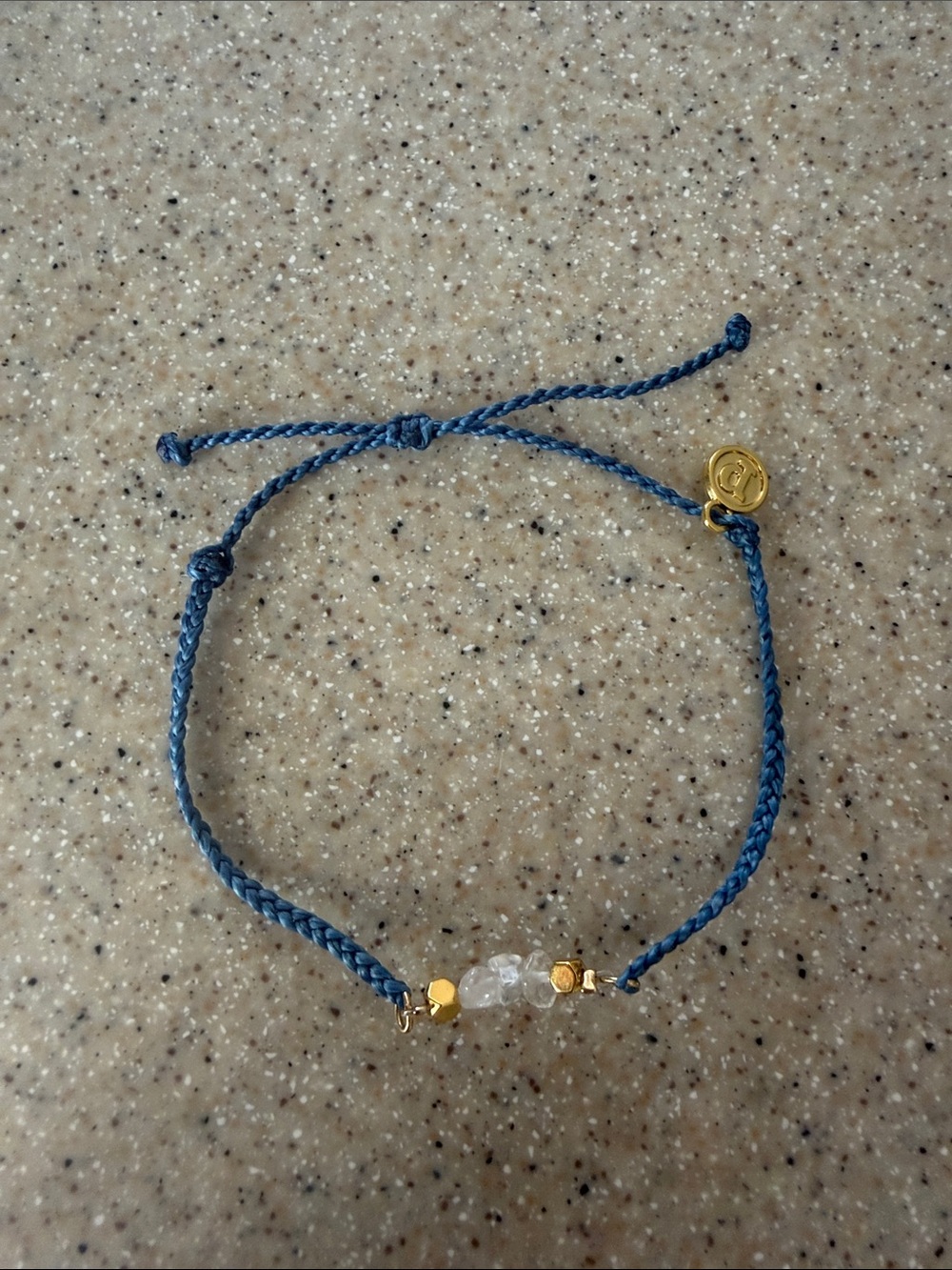 Pura Vida Blue Braided Cord Bracelet with Clear Beads and Gold Charm